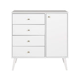 Milo Mid-Century Modern 4-drawer Chest with Door - White