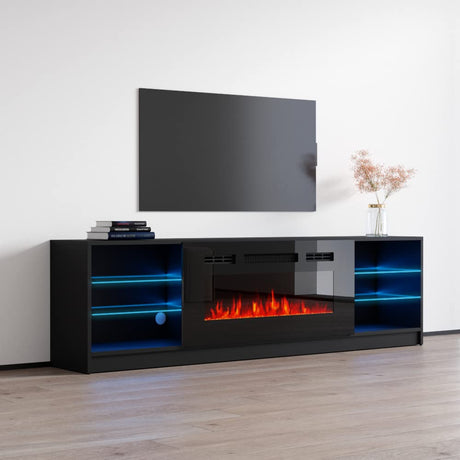 1 Electric Fireplace Modern 79" TV Stand (Black)