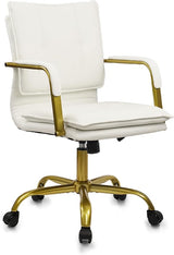 Green Leather Office Chair with Golden Legs