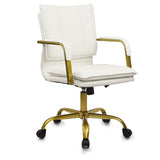 Leather Mid-Back Office Chair with Golden Accents - White