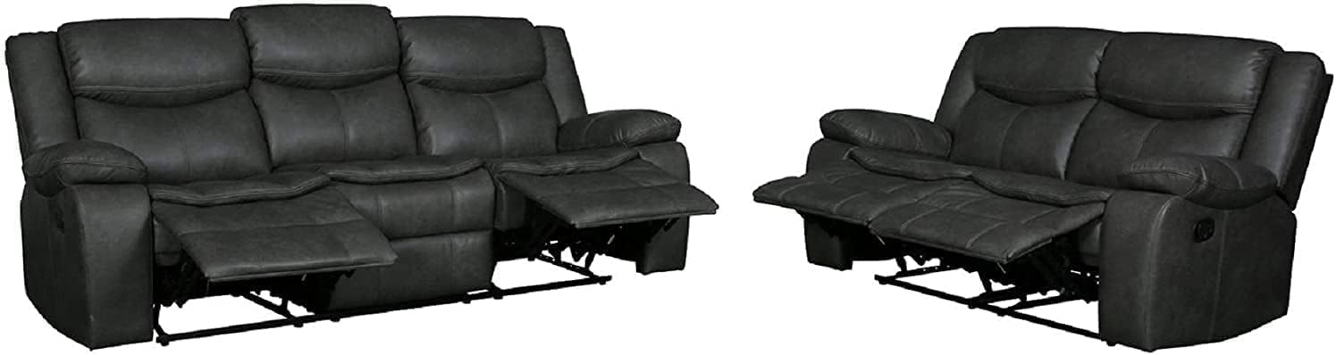 Marsden Modern Leather Air Reclining Living Room, 2 Piece Loveseat, Sofa Set, Gray