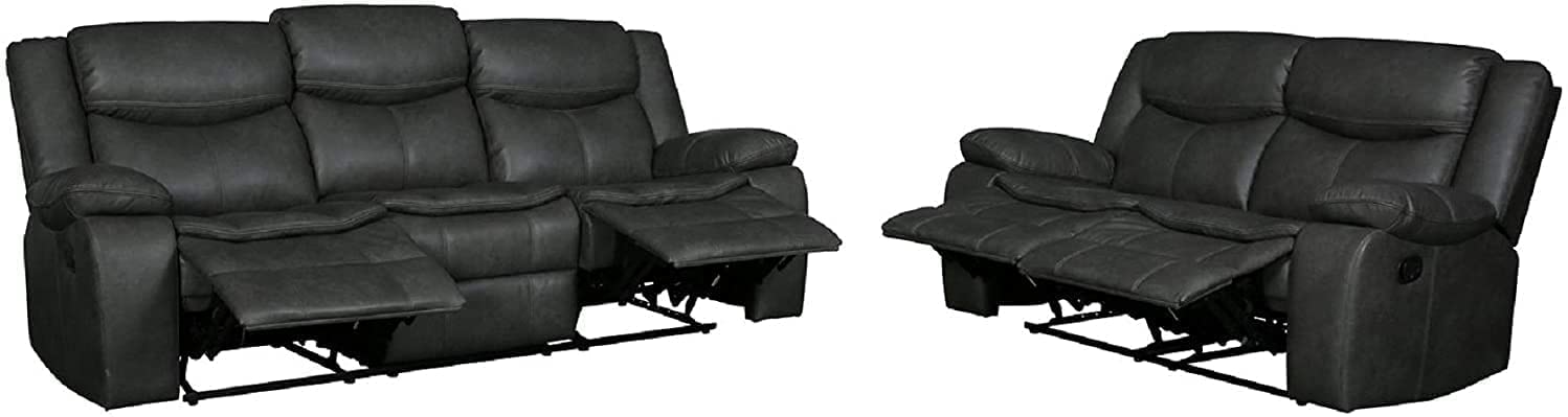 Marsden Modern Leather Air Reclining Living Room, 2 Piece Loveseat, Sofa Set, Gray