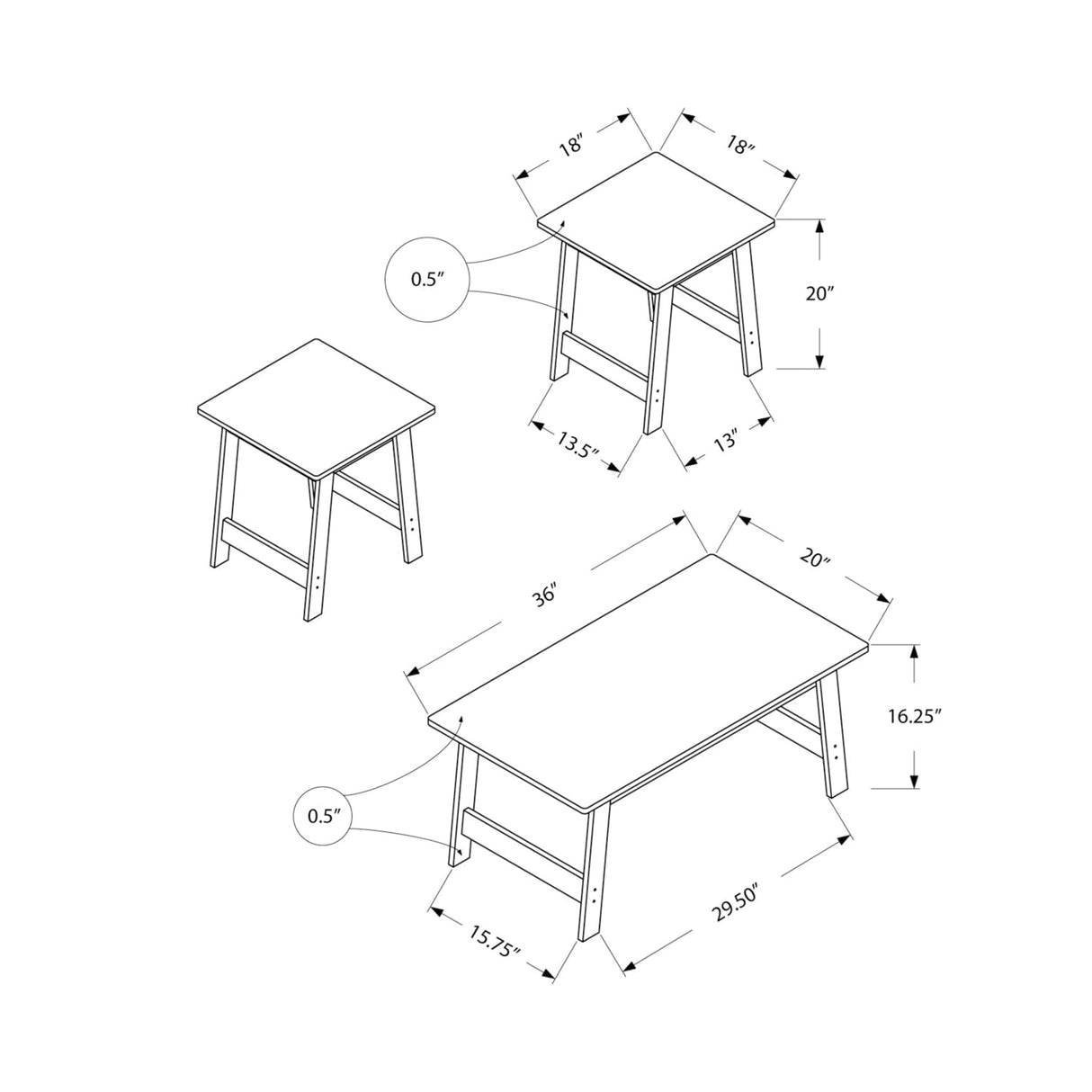 I Table SET-3PCS Set, Grey