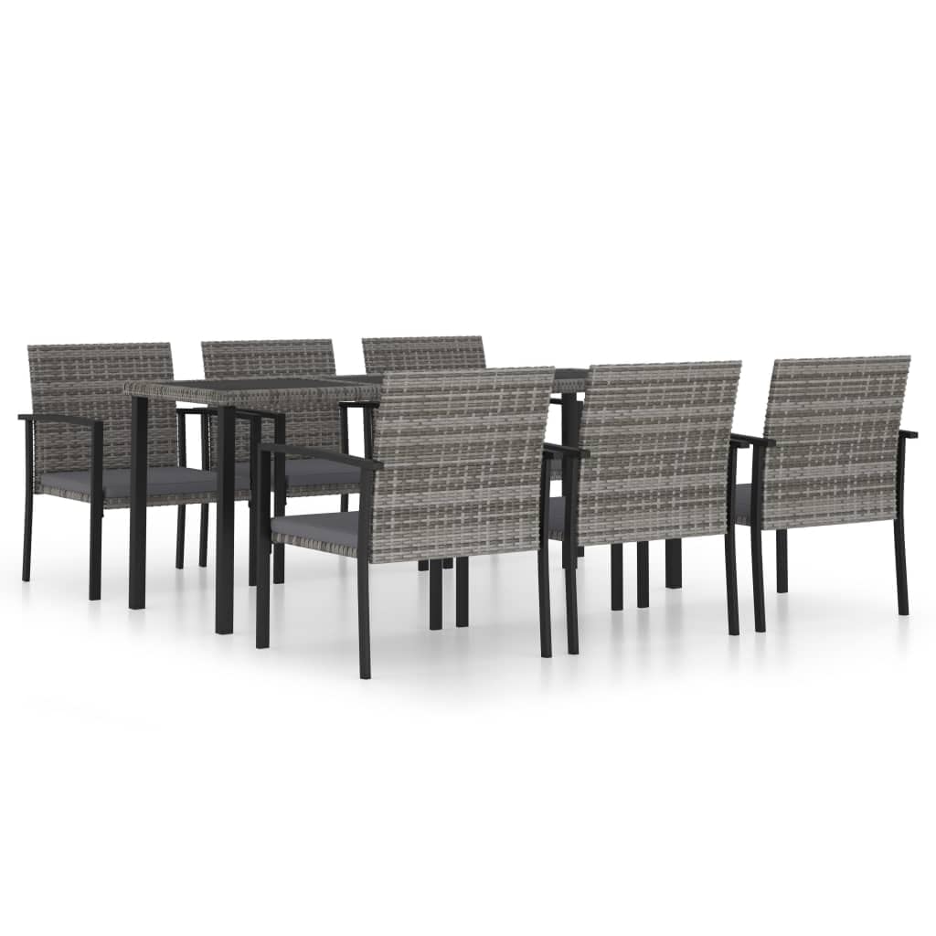 vidaXL Patio Dining Set 7 Piece, Outdoor Dining Set for Garden Yard, Table and Chair for Balcony, Dining Table, Farmhouse Style, Poly Rattan Gray