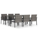 vidaXL Patio Dining Set 7 Piece, Outdoor Dining Set for Garden Yard, Table and Chair for Balcony, Dining Table, Farmhouse Style, Poly Rattan Gray
