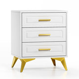 White Nightstand with 3 Drawers, Modern Night Stand with Gold Solid Metal Legs