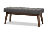 Elia Mid-Century Modern Walnut Wood Dark Grey Fabric Button-Tufted