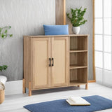 Storage Cabinet, Bathroom Cabinet with Rattan Doors, Bathroom Floor Cabinet with Open