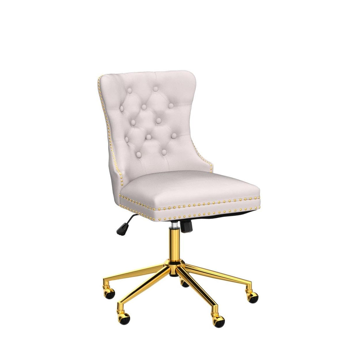 Office Chair Velvet Upholstered Tufted Button Chair with Golden Metal Base Adjustable Desk Chair