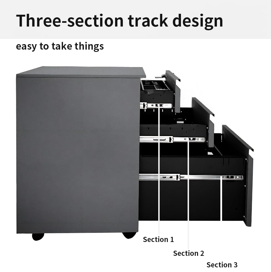 3-Drawer Mobile File Cabinets Rolling ，Vertical Metal Filing Cabinet