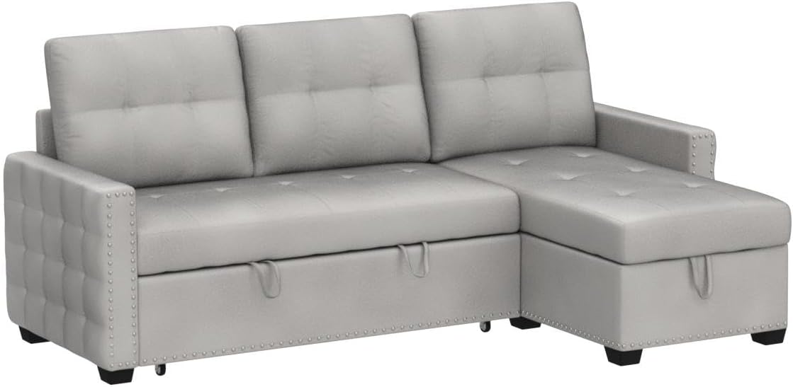 76.8'' Pull Out Sleeper Reversible Sectional Storage Sofa Bed, Convertible Velvet Corner Sofa Bed and Reversible