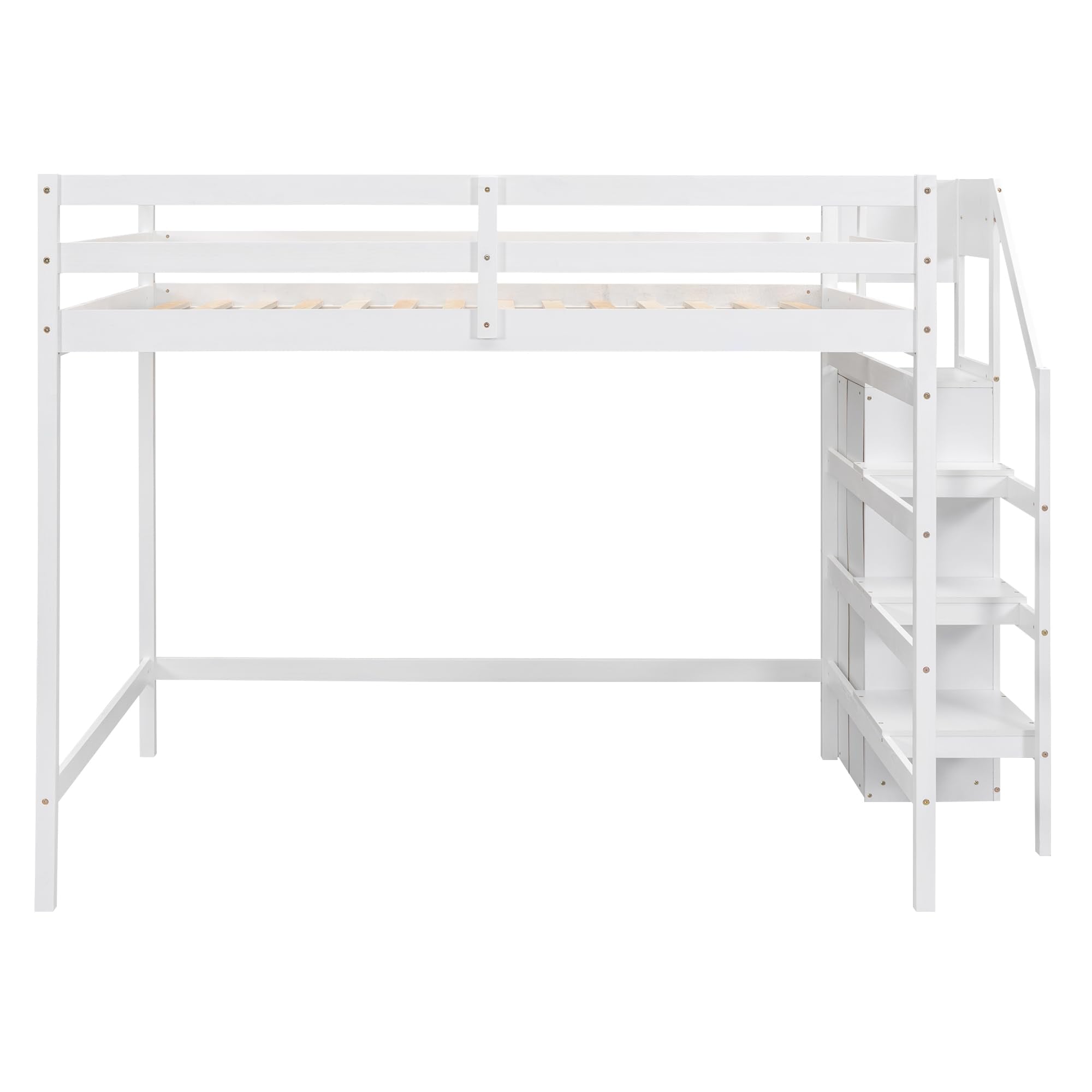 Full Loft Bed, Loft Bed Full Size with Storage Staircase and Wardrobe for Clothes, Wooden