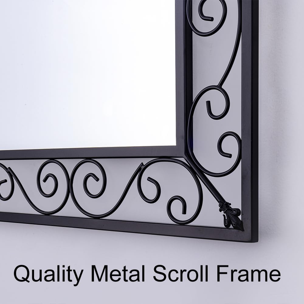 Black Metal Scroll Frame Wall Mirror 36x24 Inch