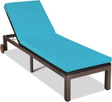 Outdoor Pool Chaise Lounge Chair, Metal Rattan Lounger Recliner Chair W/Wheels