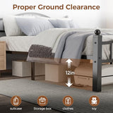 Queen Bed Frame with Headboard - Heavy Duty Metal Platform with Storage