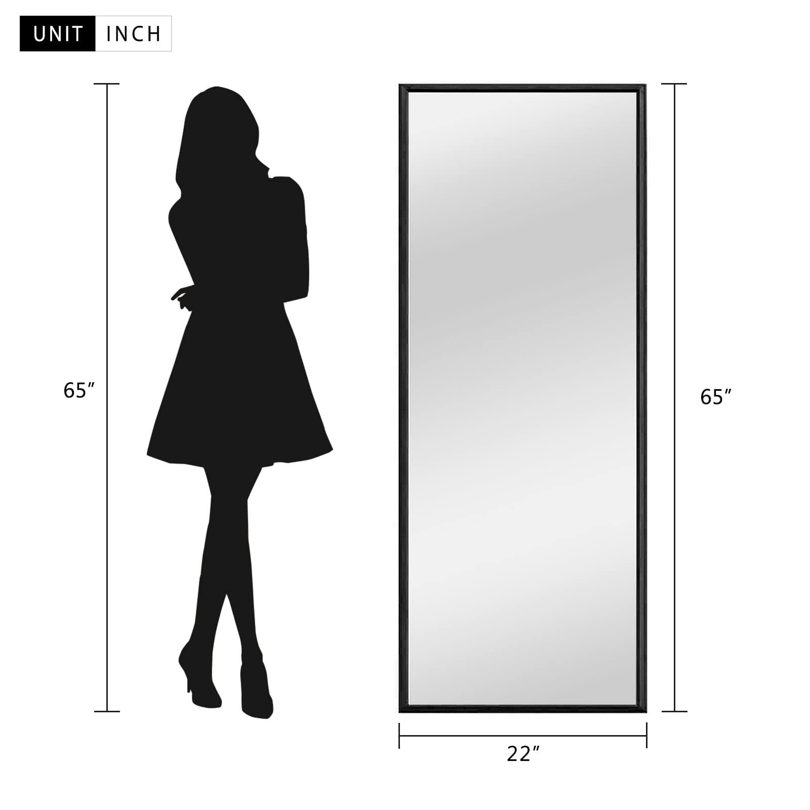 Full Length Floor Mirror with Stand - Wall Mount or Freestanding 65"x22"