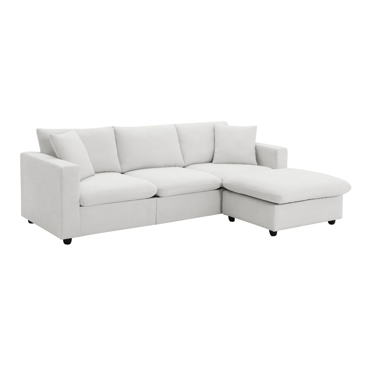 ERYE L-Shape Reversible Modular Sectional Sofa Couch,Cushions 4 Seaters Convertible Sofa&Couch Corner Leisure Cloud Sofá with Movable Ottoman & 2 Pillows for Living Room, 101", White-9023