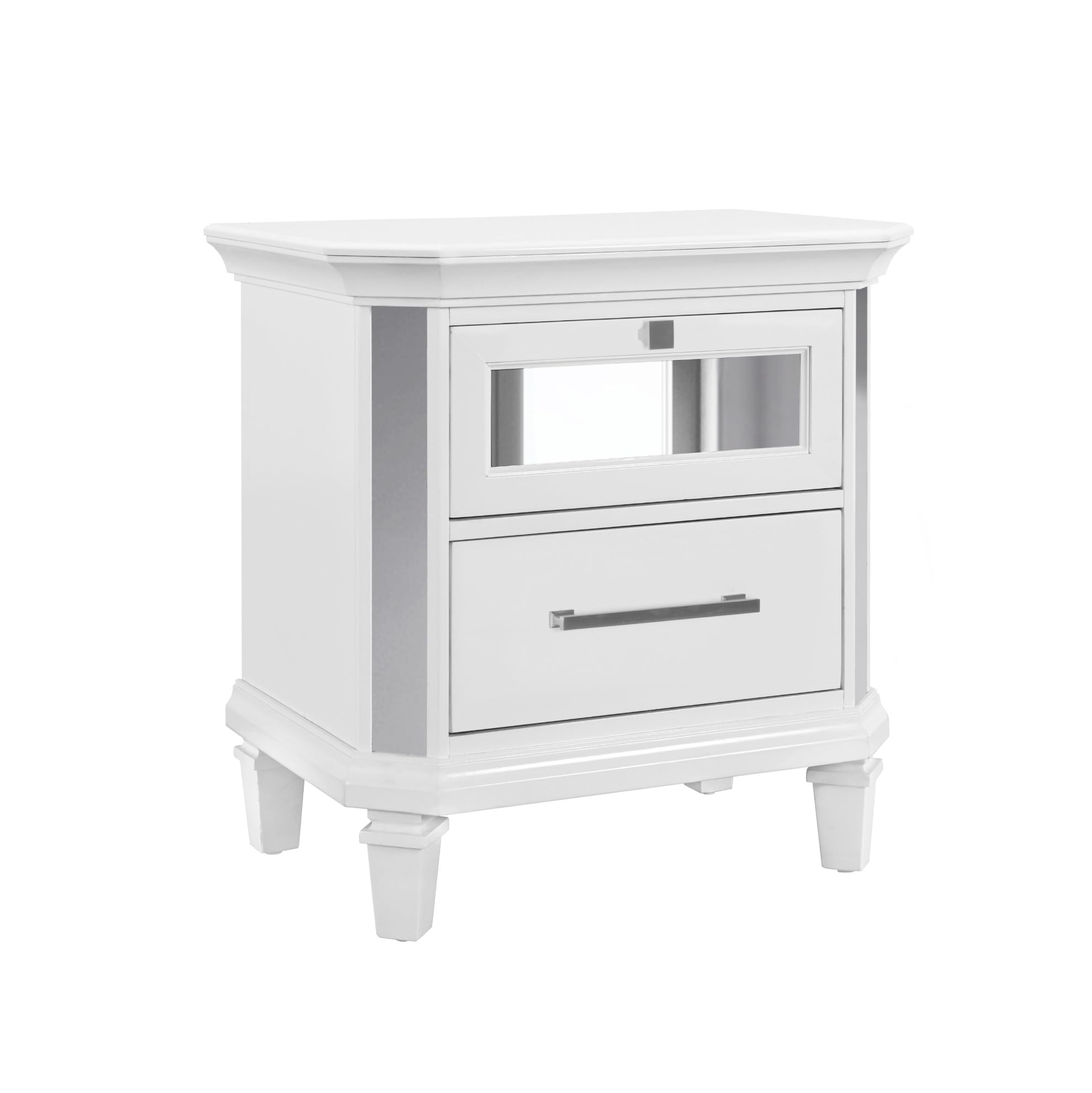 Marco White Metallic 2-Drawer Nightstand Mirrored Accents