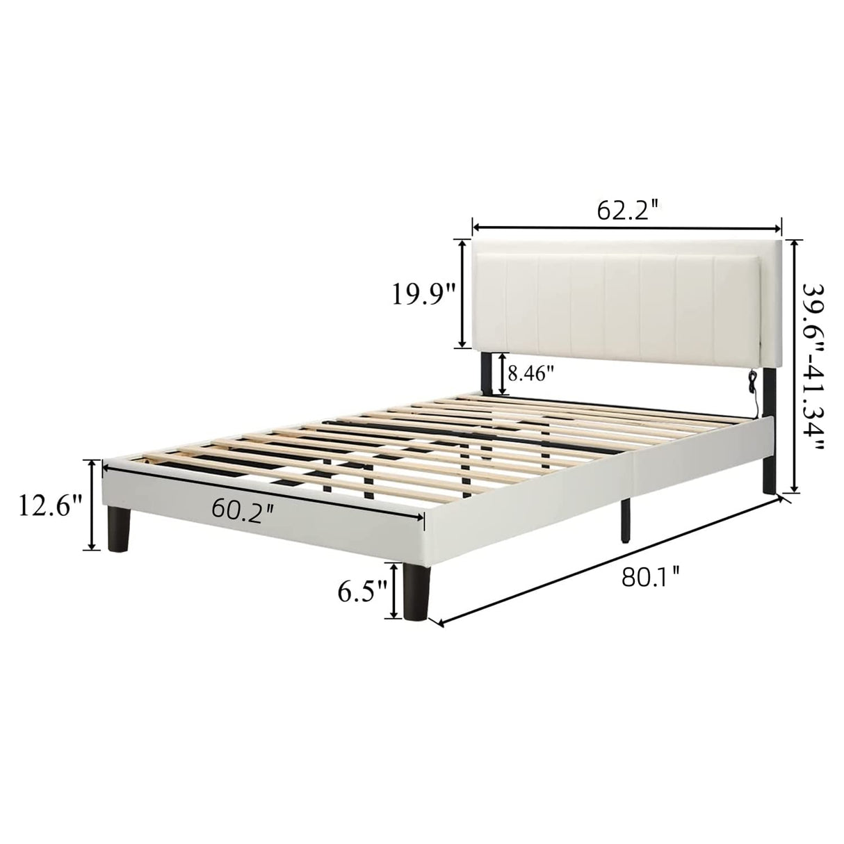 Queen Size Bed Frame with LED Lights, Upholstered Bed Frame Queen with Faux Leather