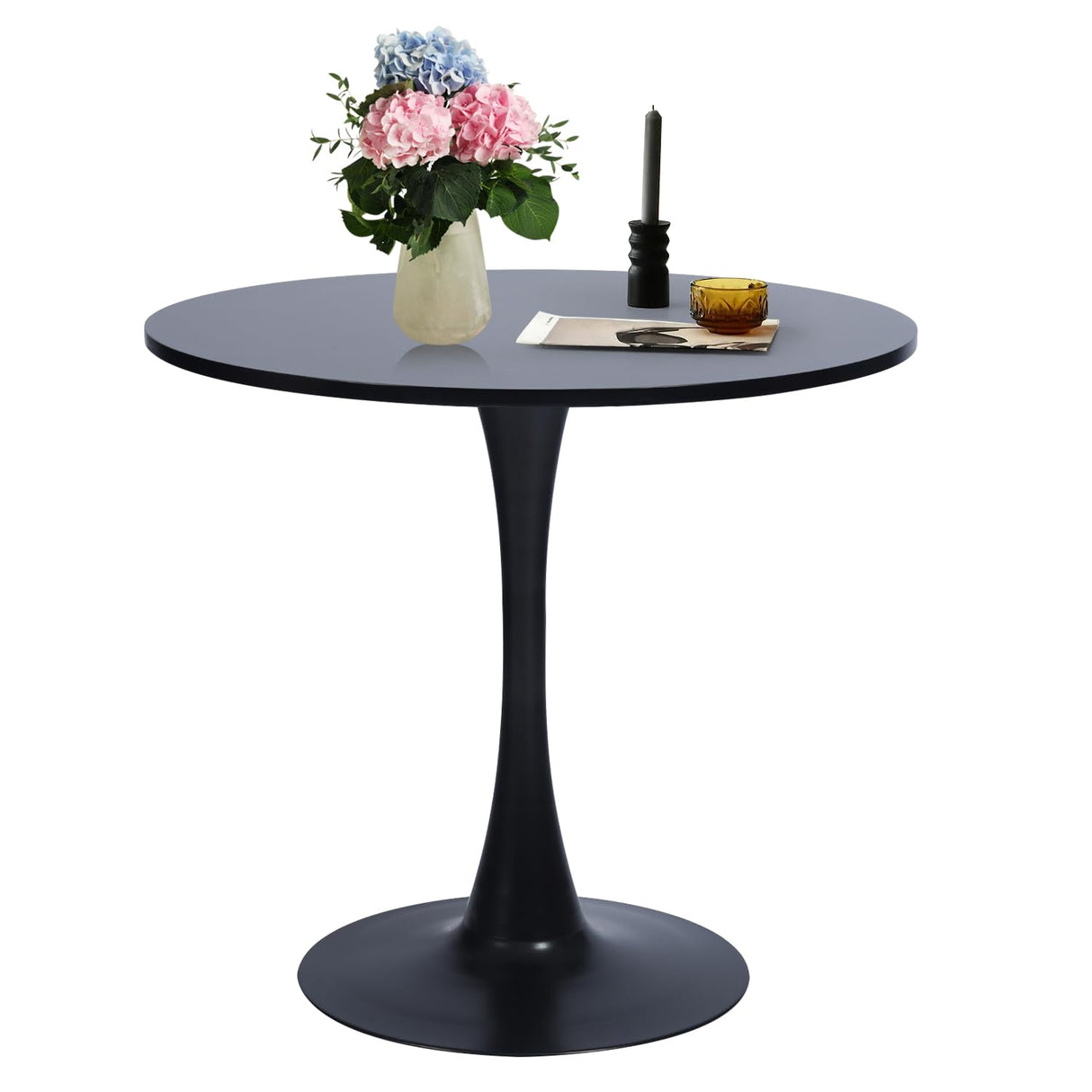 31.5" Mid-Century Round Dining Table for 2-4 People with Pedestal Base for Home Office Living Room Kitchen Leisure, 31.5 inches, Black