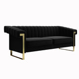 JINGDIAN Mid-Century Modern Black Velvet Sofa with Gold Metal Legs, 83.86"