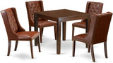 Oxford 5 Piece Dinette Set for 4 Includes a Square Room Table and 4 Brown Faux Leather Parsons Dining Chairs,