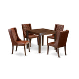 Oxford 5 Piece Dinette Set for 4 Includes a Square Room Table and 4 Brown Faux Leather Parsons Dining Chairs,