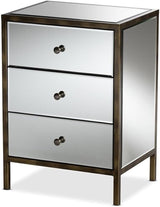 Nouria Modern and Contemporary Hollywood Regency Glamour Style Mirrored 3-Drawer