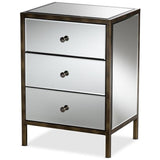 Nouria Modern and Contemporary Hollywood Regency Glamour Style Mirrored 3-Drawer