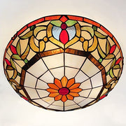 Tiffany Stained Glass Flush Mount Ceiling Light - 16 Inch 3-Light Fixture