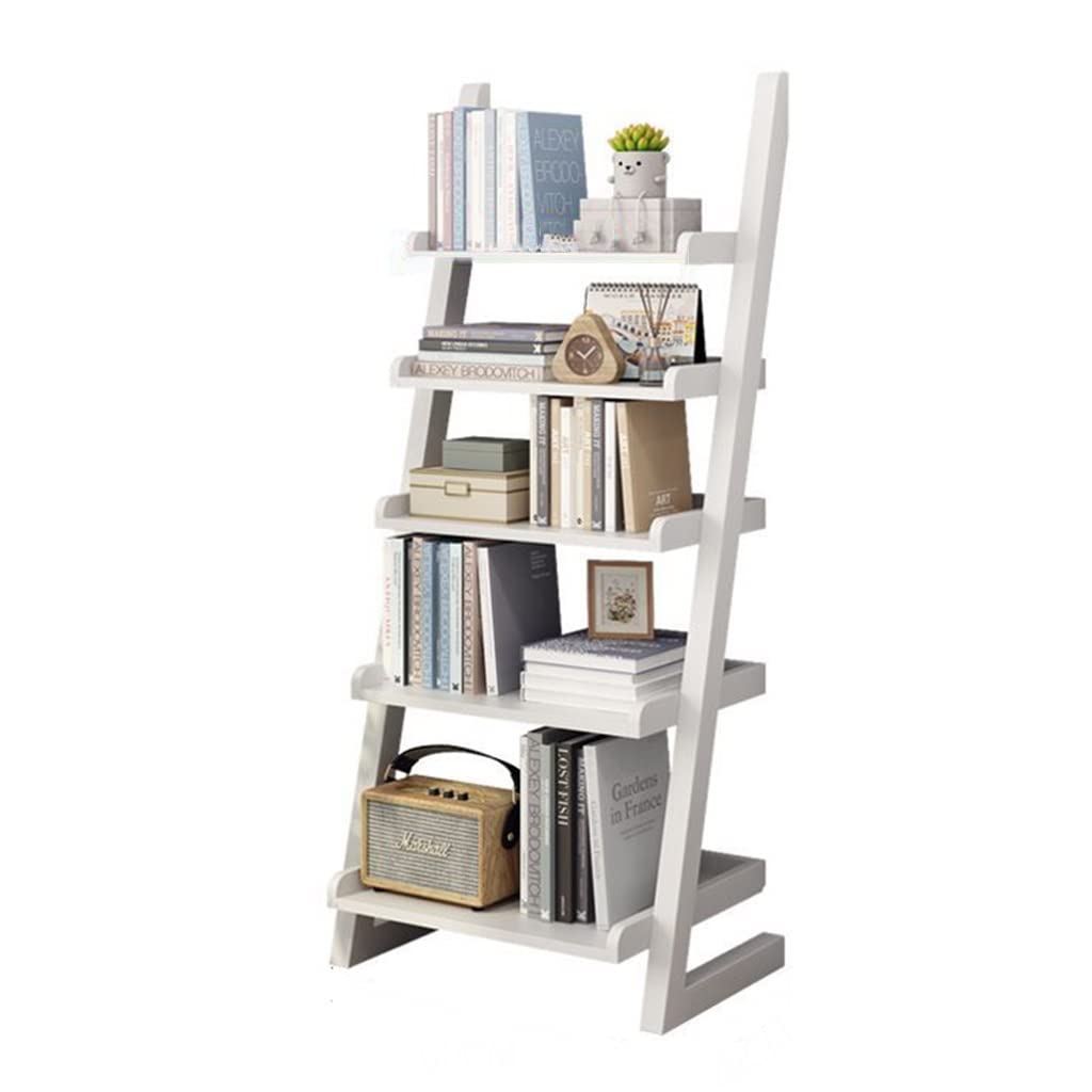 Bookcase Bookshelf Ladder, Freestanding Wooden Living Room Shelves, Bookcase with 5-Tier Shelf, Leaning Decorative Shelves for Home and Office (Color : White)