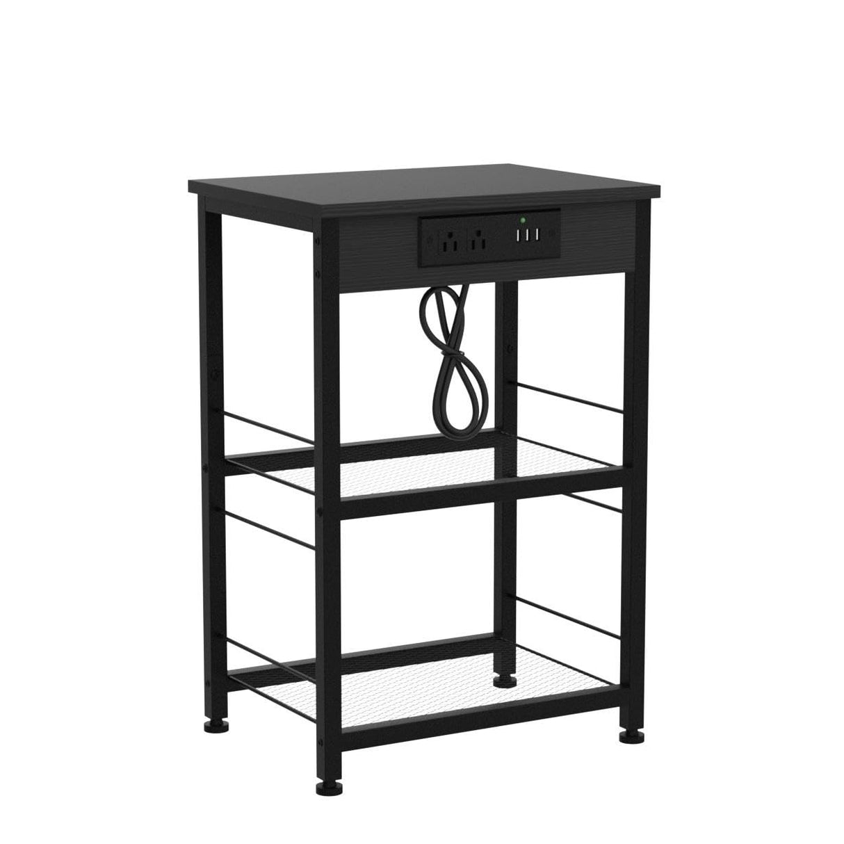 Black Nightstand with Charging Station Industrial End Side Table