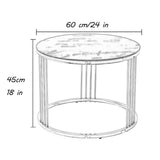 Round End Table Side Table, Marble Pattern Tempered Glass, Coffee Table with Stainless