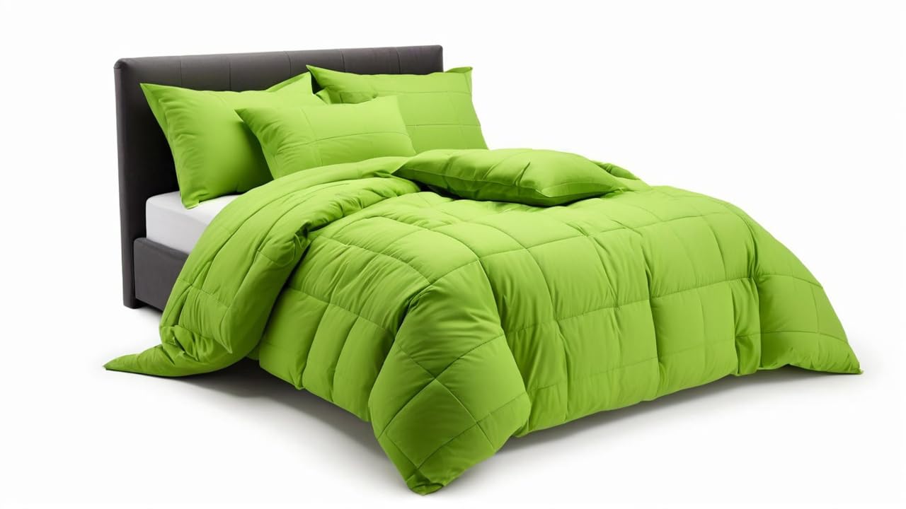 Premium Oversized Queen 100"x 100" Comforter, Parrot Green, All Seasons Pima Cotton 1Pc Comforter