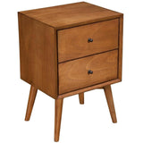 Mid Century 2 Drawer Wood Nightstand in Acorn Brown