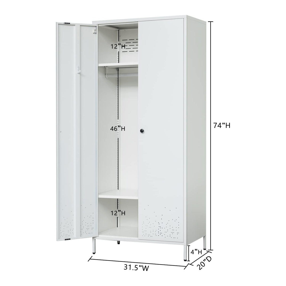 Metal Wardrobe, Storage Cabinet with Hanging Rod，Armoire with Magnetic Door