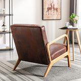 Classic Mid Century Modern Accent Chairs for Living Room or Bedroom, Espresso Finish Open-Framed Armchair with Plush Cushioning Microfiber Upholstery, Brown