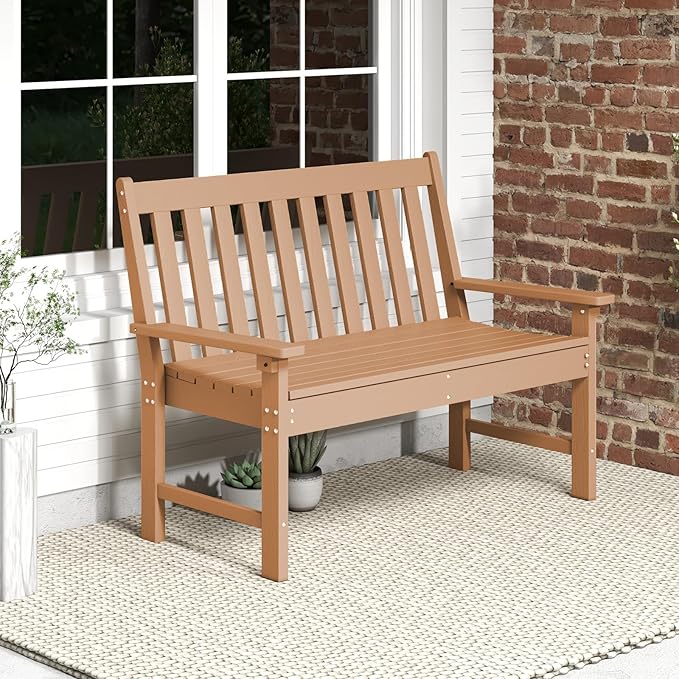 2-Person Outdoor Garden Park Bench, All-Weather HDPE Patio Loveseat Chair