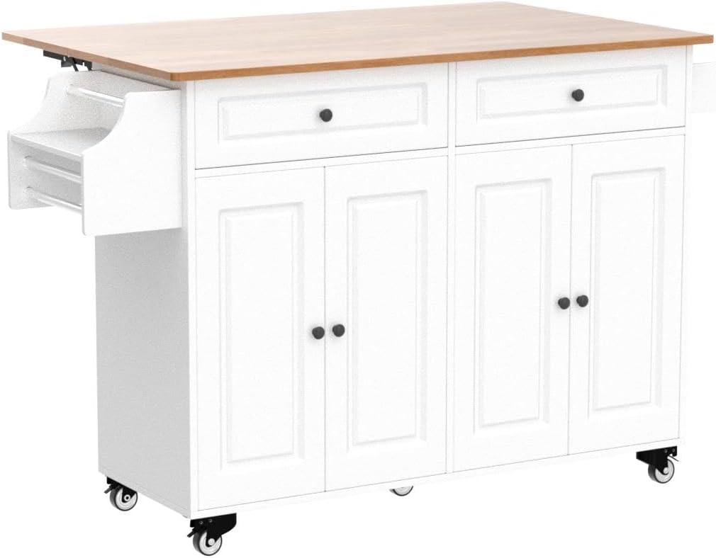 Kitchen Island on Wheels Kitchen Cart with Rubber Wood Top