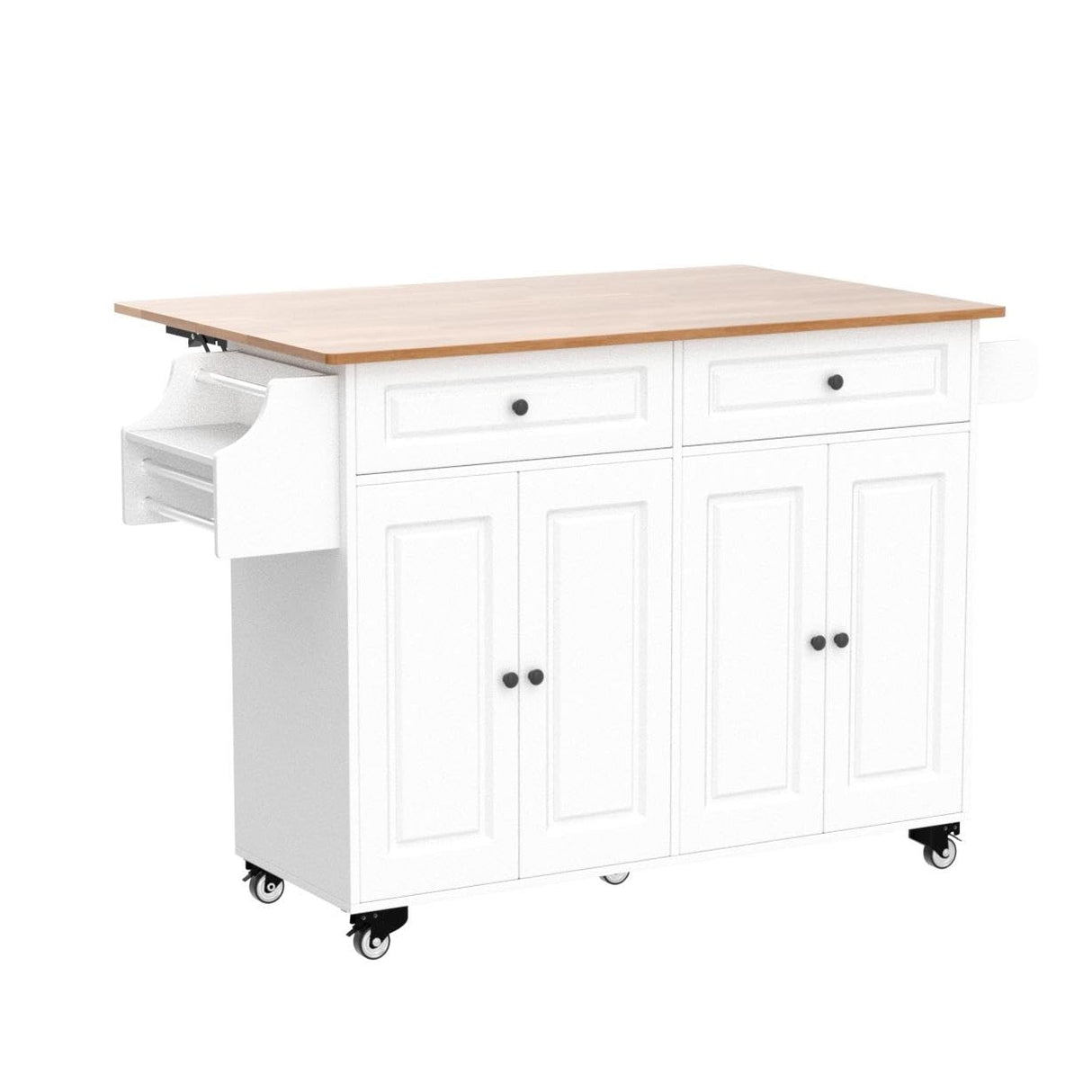 Kitchen Island on Wheels Kitchen Cart with Rubber Wood Top