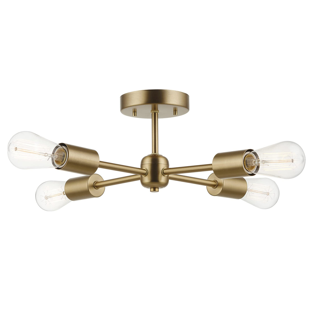 4-Light Matte Brass Flush Mount Dining Light Fixture, E26 Bulb, Ceiling Bedroom Light,