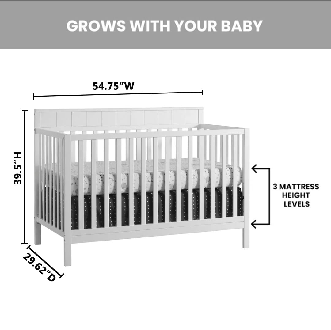 Logan 4-in-1 Convertible Crib, Snow White, GreenGuard Gold Certified