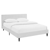 Linnea Upholstered White Faux Leather Queen Platform Bed with Wood Slat Support