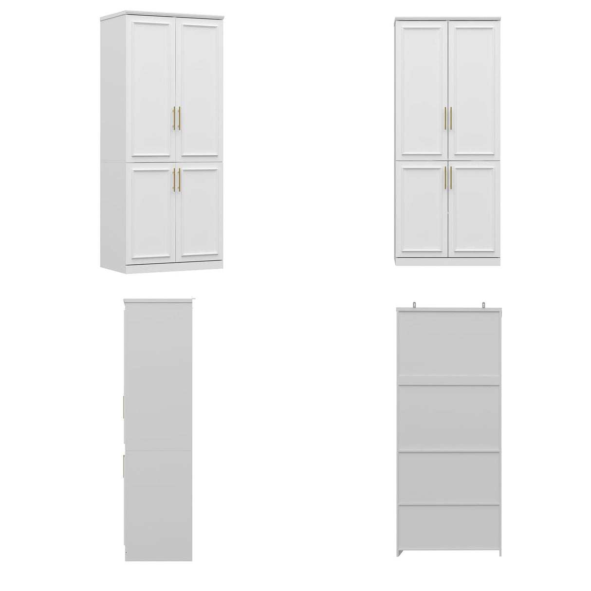 White Wardrobe Armoire with 4 Doors, 3-Tier Shelves & Hanging Rod