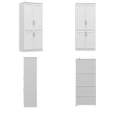 White Wardrobe Armoire with 4 Doors, 3-Tier Shelves & Hanging Rod