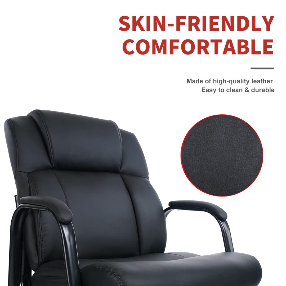 Heavy Duty Guest Chair with Padded Armrests, Executive Leather Soft Reception Chair