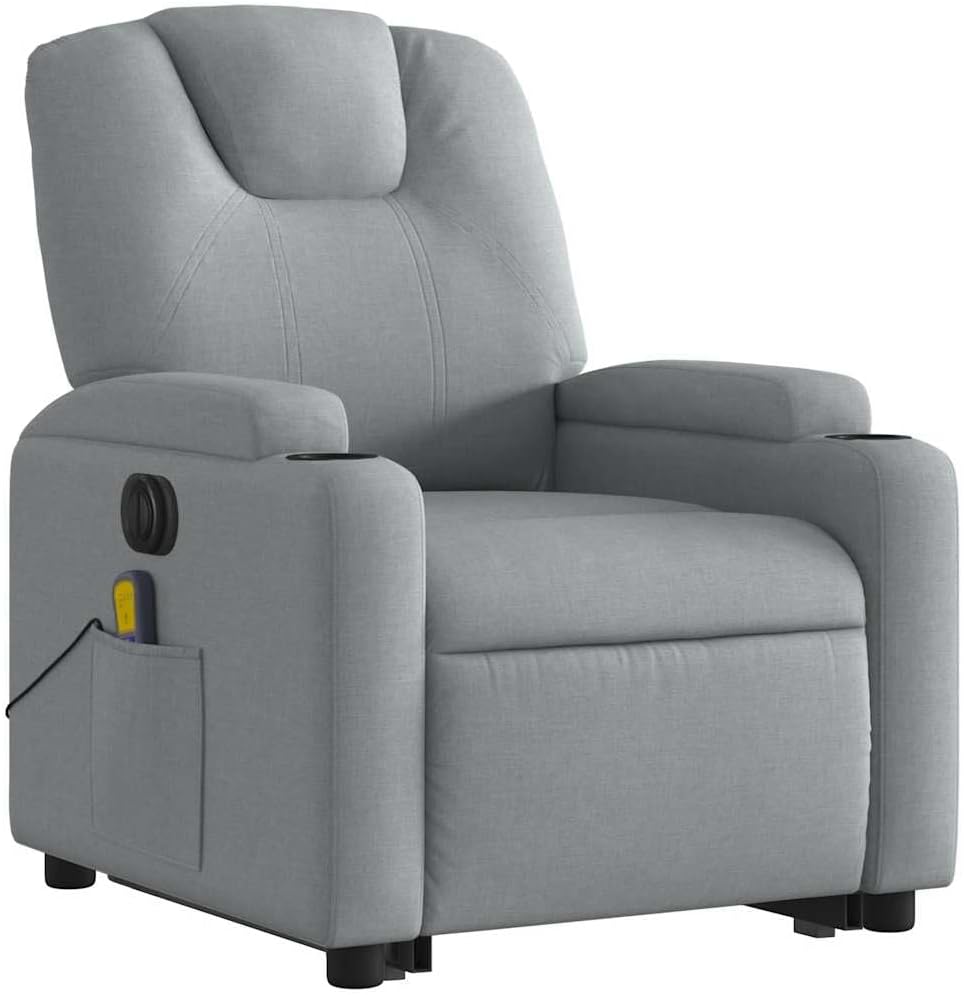 Electric Lift Massage Recliner Chair - Light Gray Fabric, Power Lift-Up & Reclining, 6-Point