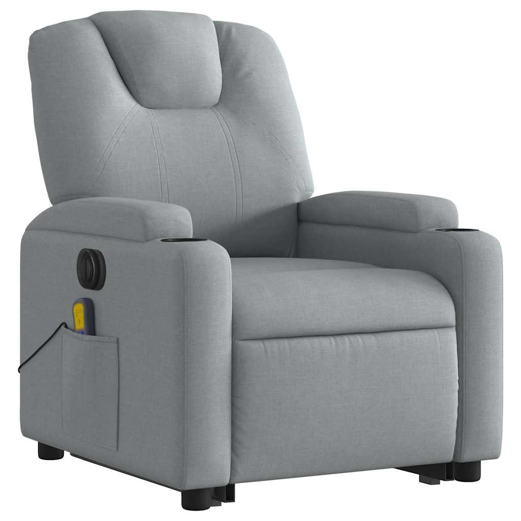 Electric Lift Massage Recliner Chair - Light Gray Fabric, Power Lift-Up & Reclining, 6-Point