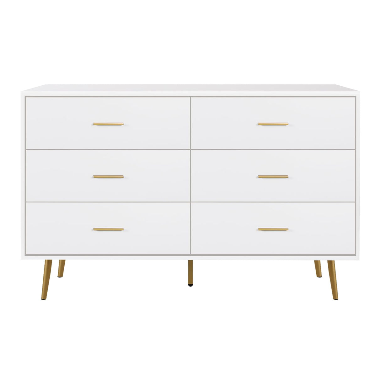 Polar Aurora Wood Dresser for Bedroom,Wood Mid Century Modern Chests of Drawer,6 Drawer Double Dresser with Metal Handles for Bedroom, Hallway, Closet