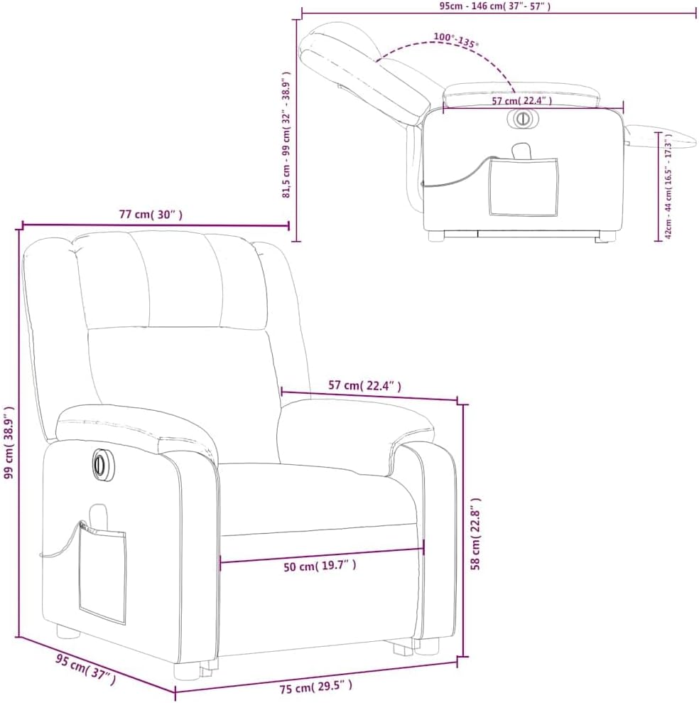 Massage Recliner Chair - Armchair Gray Faux Leather with Lift and Recline Functions - Comfortable Reclining Seating for Living Room